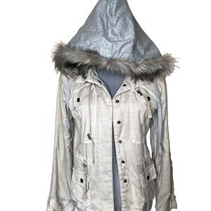 Marrakech Beige Faux Fur Lined Hood Jacket Size XS Brown Utility Cargo Packable